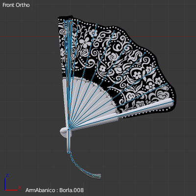 modelo con textura y armadura en modo pose del abanico en vista frontal