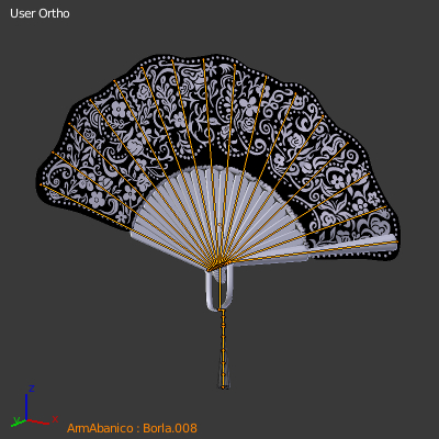 modelo con textura y armadura en modo edicion del abanico abierto