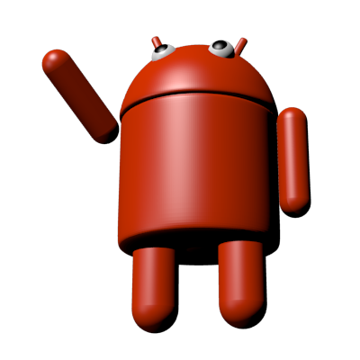 render del robot de android vista ligeramente desde abajo