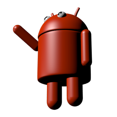 render del robot de android vista ligeramente desde abajo izquierda