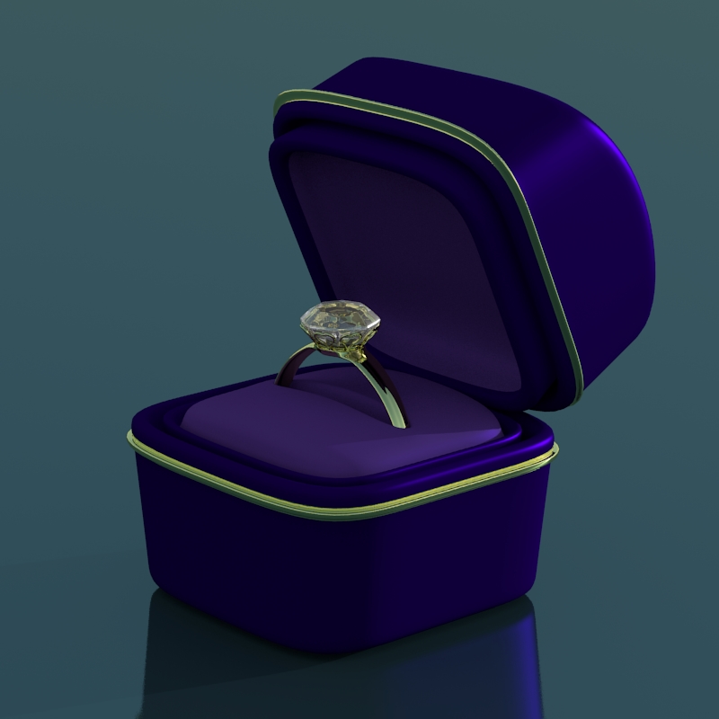 render del anillo de compromiso en su caja