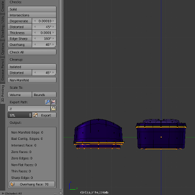 captura de los resultados del addon 3d print toolbox para la caja