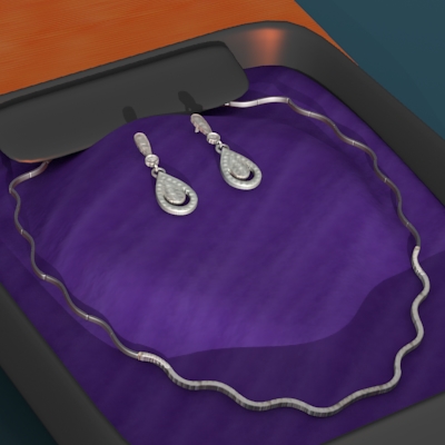 render del collar y los pendientes en su caja
