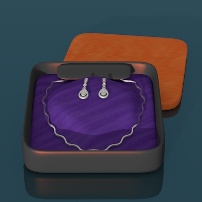 render del collar y los pendientes en su caja