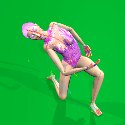 render pose de rodillas con armadura sobrepuesta