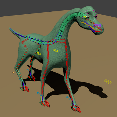 montaje render dino con armadura en modo pose