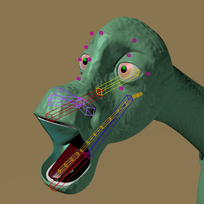 montaje render cabeza dino con armadura en modo pose