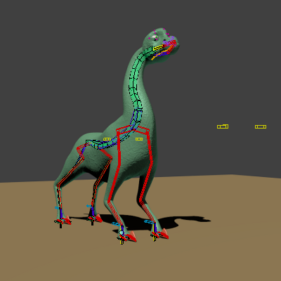 montaje render dino con armadura en modo pose