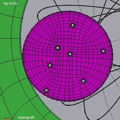 detalle de la malla del circulo interior del espirografo en vista top