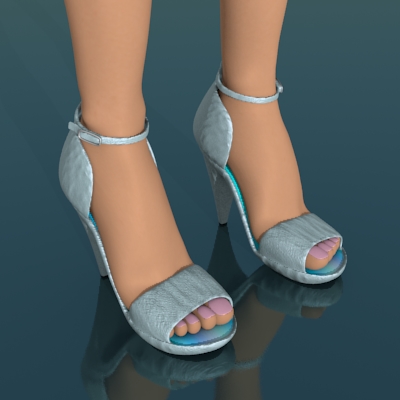 render de las sandalias en los pies de la modelo en vista lateral