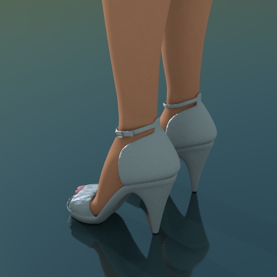 render de las sandalias en los pies de la modelo en vista trasera