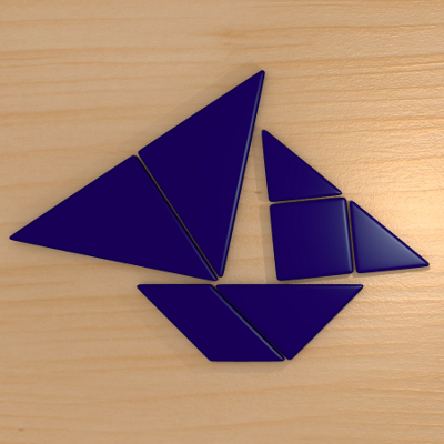 render del tangram con una figura de barco