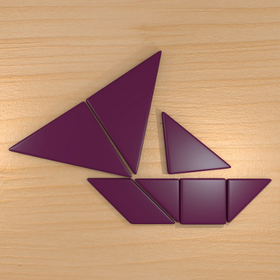 render del tangram con otra figura de barco