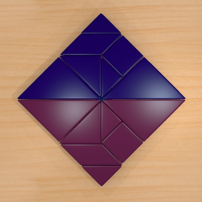 render de la figura del triangulo repetida con 2 tangram formando un cuadrado