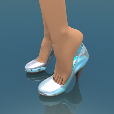 render de los pies calzandose los zapatos de cristal