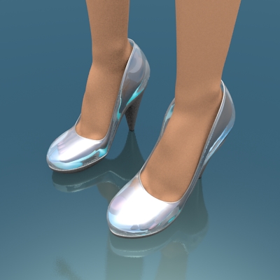 render de los pies calzandose los zapatos de cristal