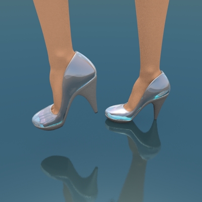 render los pies de la modelo andando con los zapatos de cristal